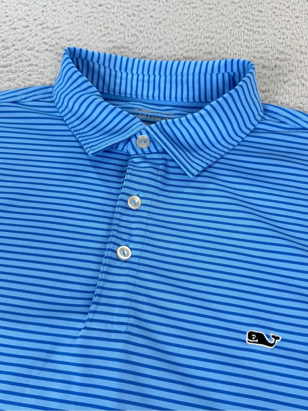 Vineyard Vines OTG Sankaty Polo Shirt Mens Large Blue Striped Performance Golf